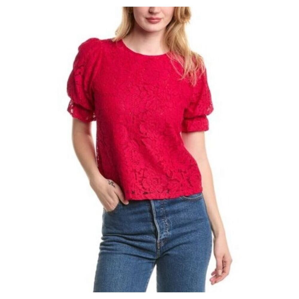 1.STATE Puff Short Sleeve Keyhole Top Size M